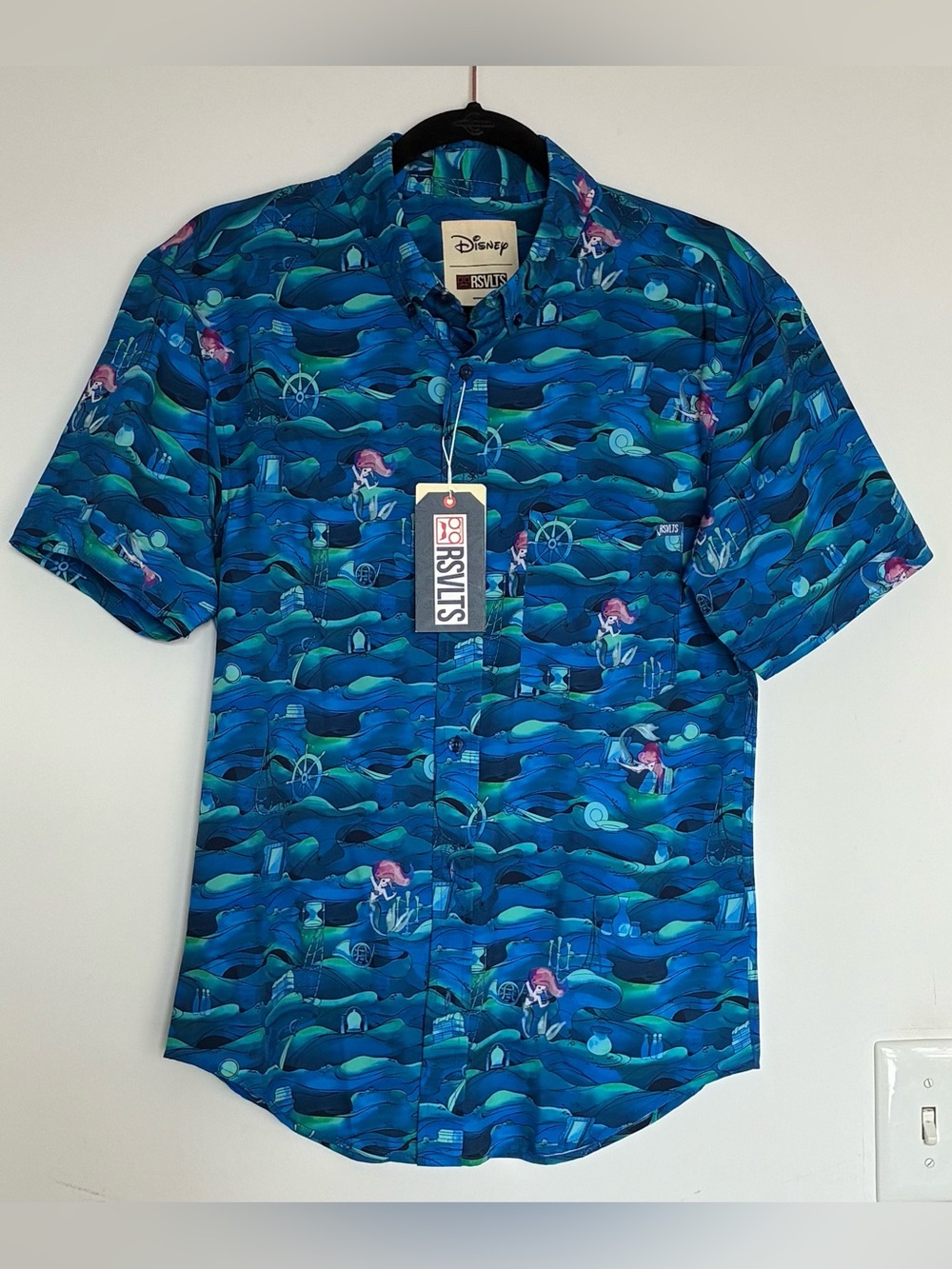 Disney x RSVLTS Blue Little Mermaid Wave Print Short-Sleeve Shirt